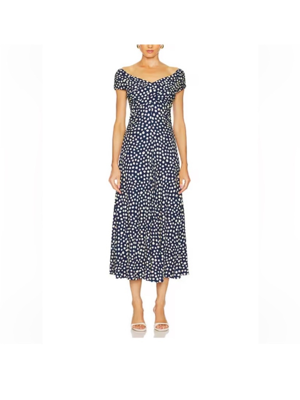 NWT Cara Cara Navy Glen Cove Kentucky Derby Wedding Polka Dot Midi Dress Sz M